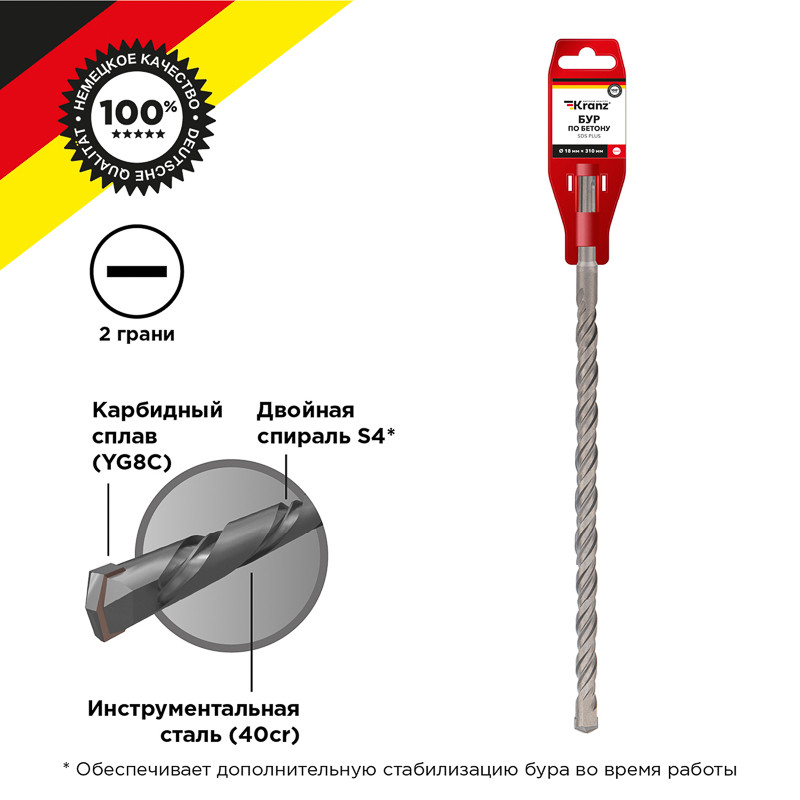 Бур по бетону 18x310x250мм SDS PLUS KRANZ Бур по бетону 18x310x250мм SDS PLUS KRANZ